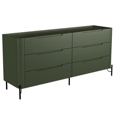 Cômoda Bliss 6 Gavetas MDF com Puxador Cava e Pés Reto Preto para Quarto e Closet