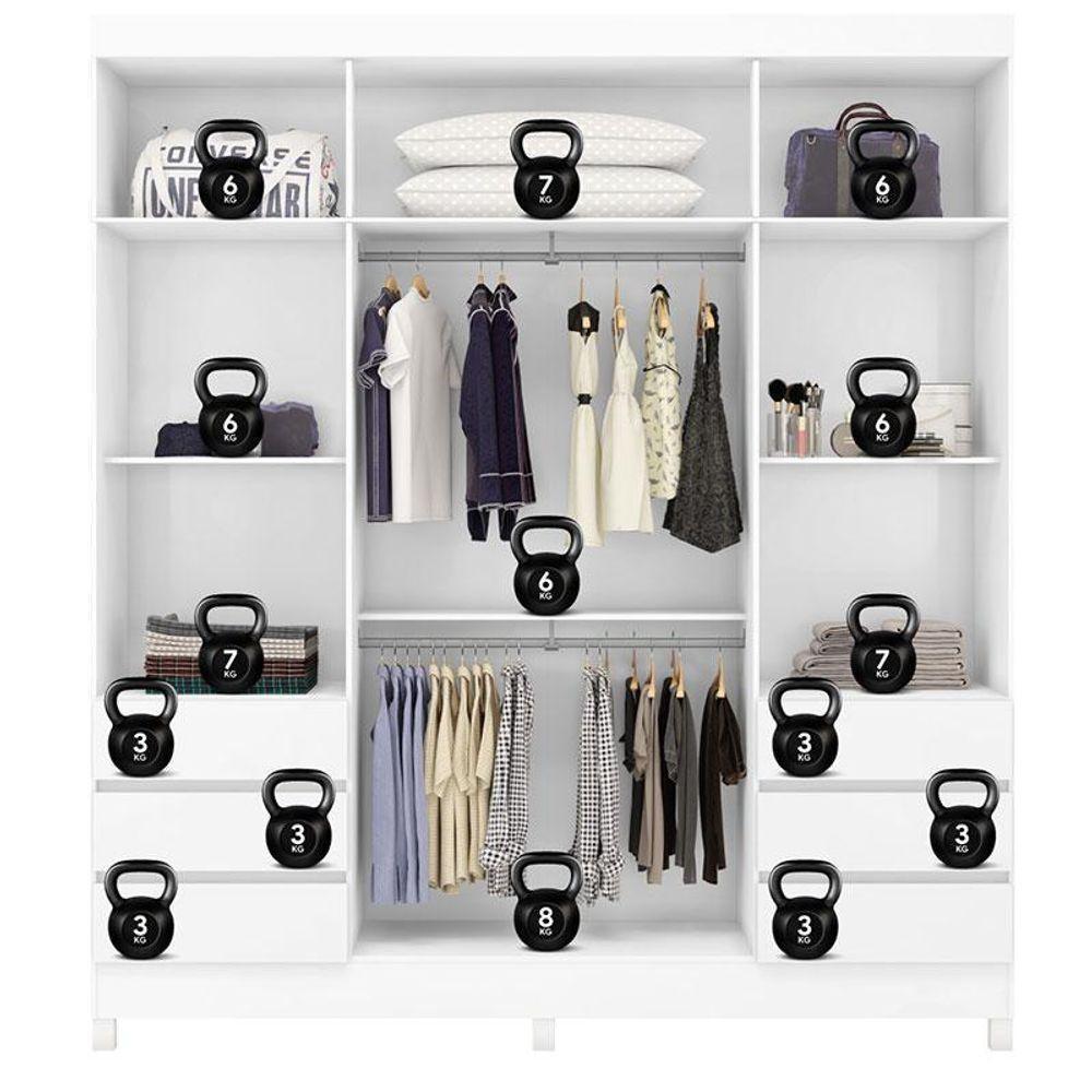 Guarda Roupa Casal Roma 4 Portas Com Espelho Branco Brilho - Demobile - 3