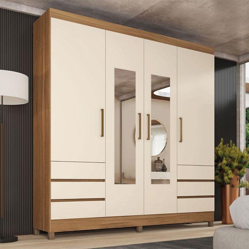 Guarda Roupa Casal Roma Ambiente 4 Portas Com Espelho Amendola Off White - Demobile - 1
