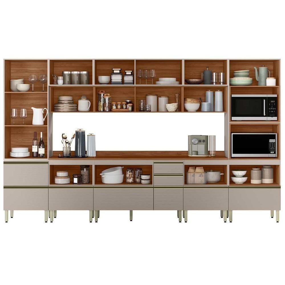 Cozinha Completa Proença 8 Peças (3aéreos+3balcões+1torrequente+1cristaleira) C8p73 Nogueira-carbono Prime Tx - Demóbile - 4