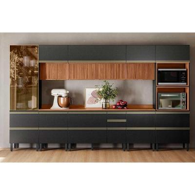 Cozinha Completa Proença 8 Peças (3aéreos+3balcões+1torrequente+1cristaleira) C8p73 Nogueira-carbono Prime Tx - Demóbile