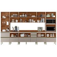 Cozinha Completa Proença 8 Peças (3aéreos+3balcões+1torrequente+1cristaleira) C8p73 Nogueira-carbono Prime Tx - Demóbile