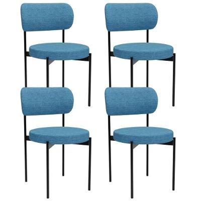 Kit 04 Cadeiras Estofadas Para Sala De Jantar Louvre L02 Linho Azul - Lyam Decor