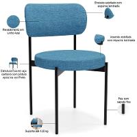 Kit 04 Cadeiras Estofadas Para Sala De Jantar Louvre L02 Linho Azul - Lyam Decor