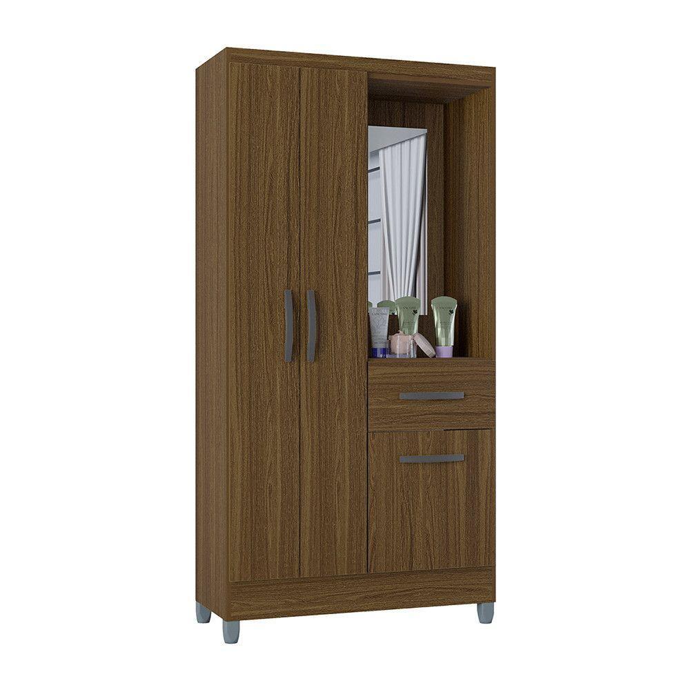 Guarda Roupa Solteiro Com 3 Portas E 1 Gavetas Atlas Poquema Castanho - 2