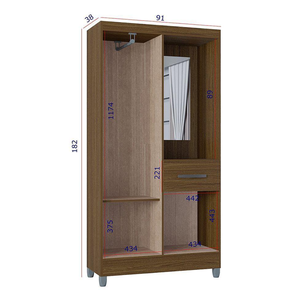 Guarda Roupa Solteiro Com 3 Portas E 1 Gavetas Atlas Poquema Castanho - 3