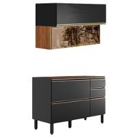 Balcao Pia E Armario Aereo Vidro 120 Cm Proenca Nogueira Carbono Prime Demartez Nogueira Carbono Prime - 1