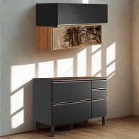 Balcao Pia E Armario Aereo Vidro 120 Cm Proenca Nogueira Carbono Prime Demartez Nogueira Carbono Prime - 2