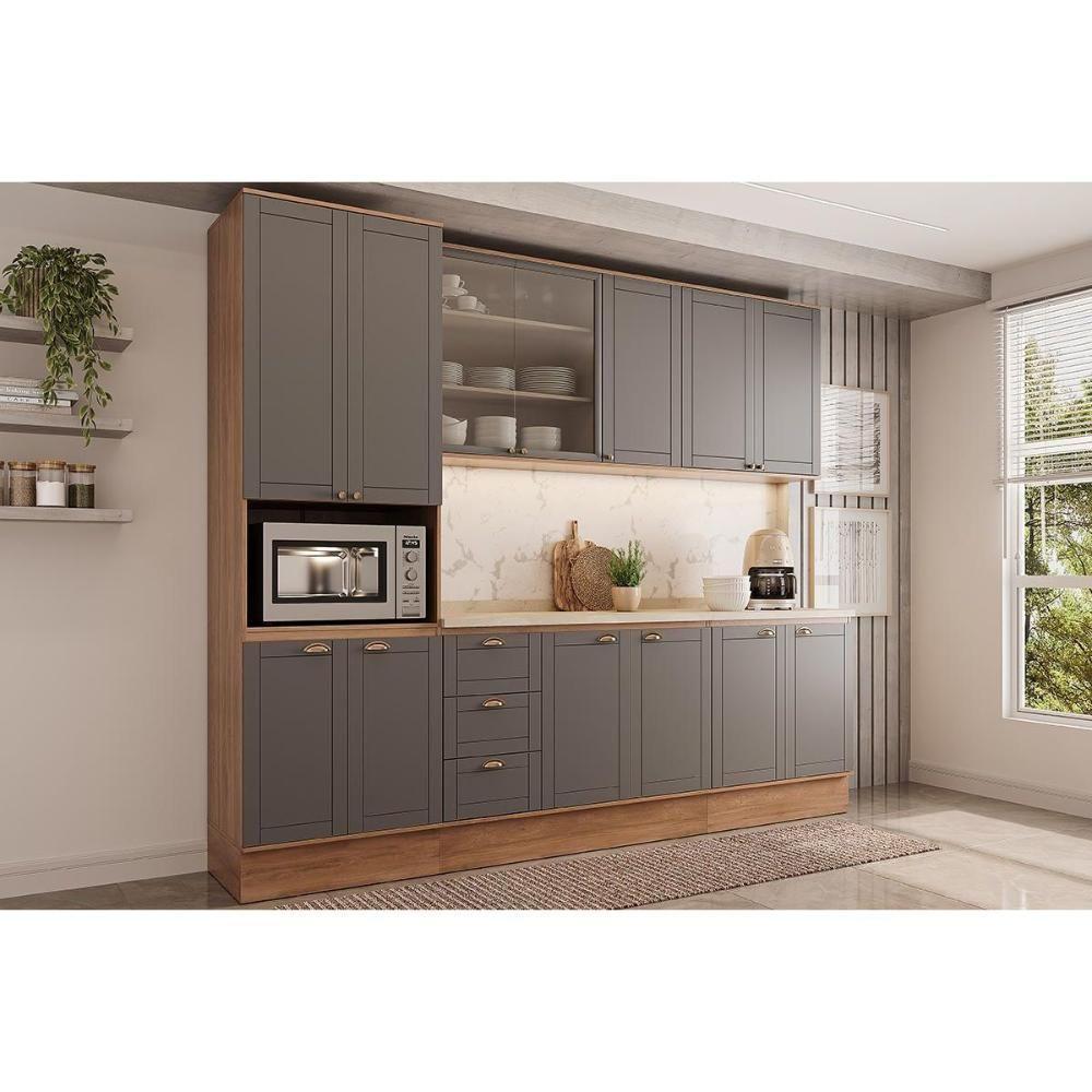 Cozinha Modulada Completa Bella 5 Peças (2aéreos+2balcões+1paneleiro) C5p120 Nogal-cinza - Carraro - 1