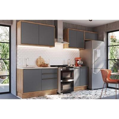 Cozinha Completa Versalis C6P161 7 Portas 3 Gavetas MDF 120cm Grafite Fosco