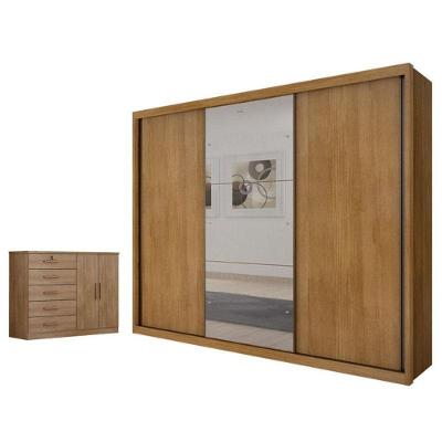 Guarda Roupa Casal com Cômoda Palazzo 3 Portas Giratórias 6 Gavetas MDF Cumaru 23
