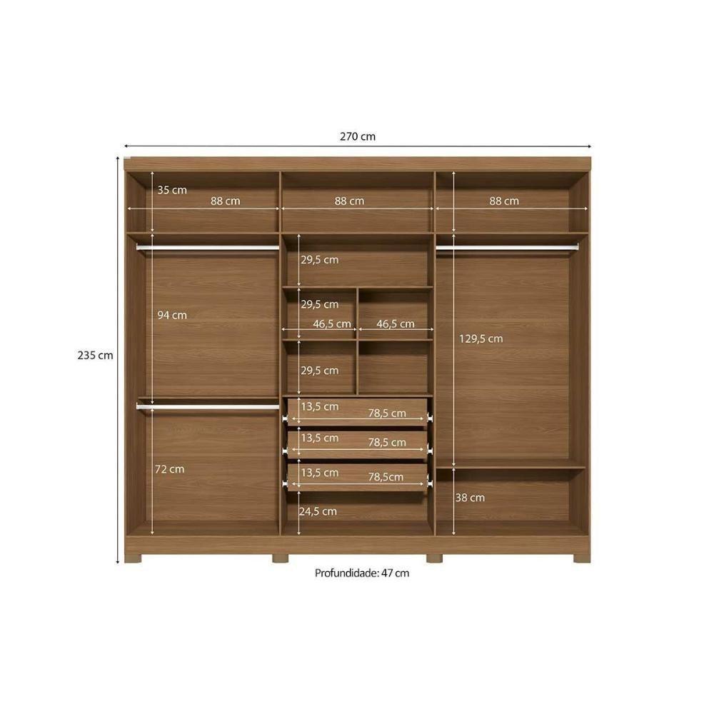 Guarda Roupa Casal 6 Portas E 3 Gavetas C- Pés Cb03t580 Canela-off White - Kappesberg - 4