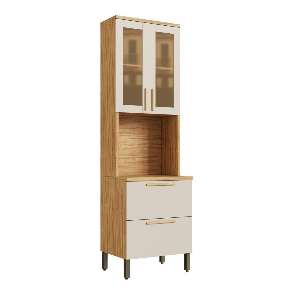 Cristaleira De Cozinha Paneleiro Riesling C- 4 Portas (2 Reflectas) E 1 Nicho P- Forno 70cm Amendoa-off White - Ronipa - 6