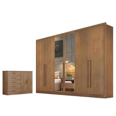 Guarda Roupa Casal Livorno Com Espelho E Cômoda Seul Cumaru 23 - Novo Horizonte