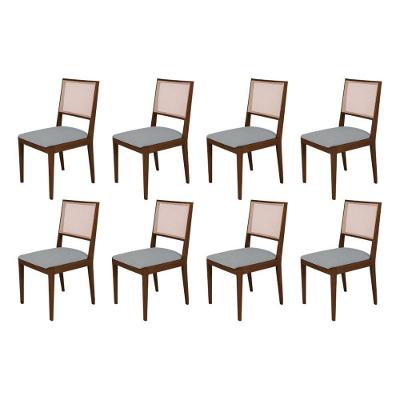 Conjunto Com 8 Cadeiras De Jantar Estofada Suellen Mel Linho Cinza