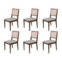 Conjunto Com 6 Cadeiras De Jantar Estofada Suellen Mel Linho Cinza Prata - 1