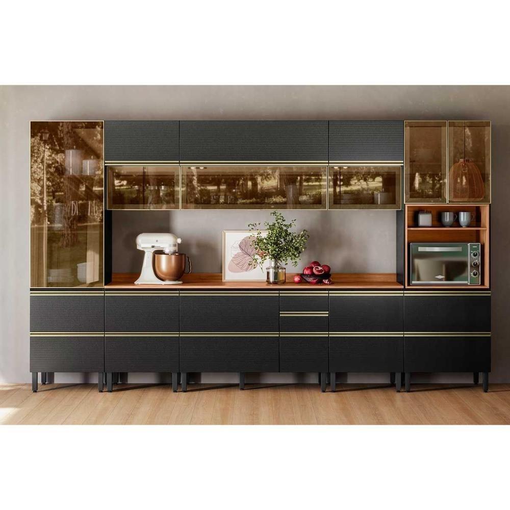 Cozinha Completa Proença 8 Peças (3aéreos+3balcões+1paneleiro+1cristaleira) C8p75 Nogueira-carbono Prime Tx - Demóbile - 1