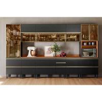 Cozinha Completa Proença 8 Peças (3aéreos+3balcões+1paneleiro+1cristaleira) C8p75 Nogueira-carbono Prime Tx - Demóbile - 1