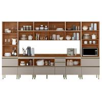 Cozinha Completa Proença 8 Peças (3aéreos+3balcões+1paneleiro+1cristaleira) C8p75 Nogueira-carbono Prime Tx - Demóbile