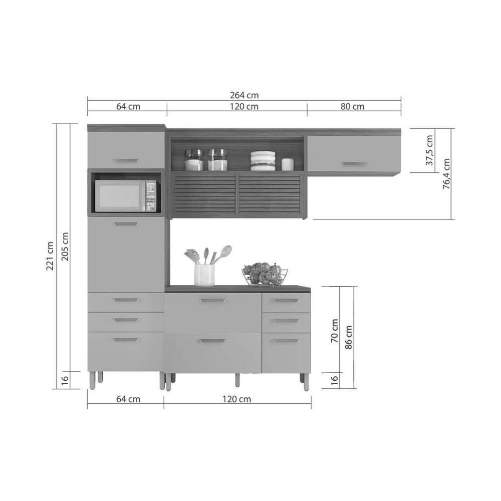 Cozinha Modulada Completa Princesa 3 Peças (1aéreo+1balcão+1paneleiro) C3p20 Freijo-off White - Nesher - 6