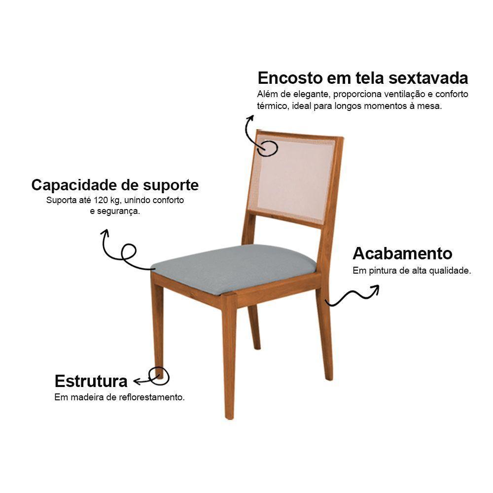 Conjunto Com 2 Cadeiras De Jantar Estofada Suellen Em Madeira E Mdf Cerejeira Linho Cinza - 3
