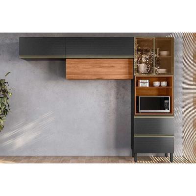 Cozinha Completa Proença 3 Peças (2aéreos+1paneleiro) C3p61 Nogueira-carbono Prime Tx - Demóbile