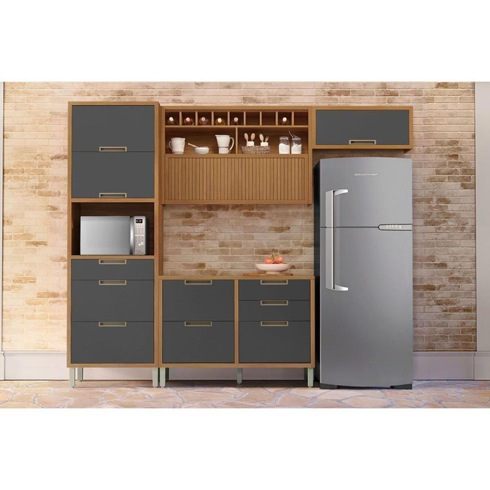 Cozinha Modulada Completa Imperatriz 4 Peças (2aéreos+1balcão+1paneleiro) C4p157 Freijo-grafite - Nesher - 1