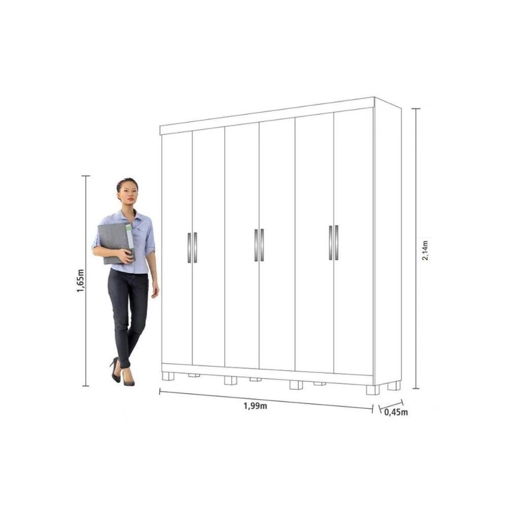 Guarda Roupa Casal 6 Portas E 3 Gavetas C- Espelho Interno Clara Branco - Panan - 4