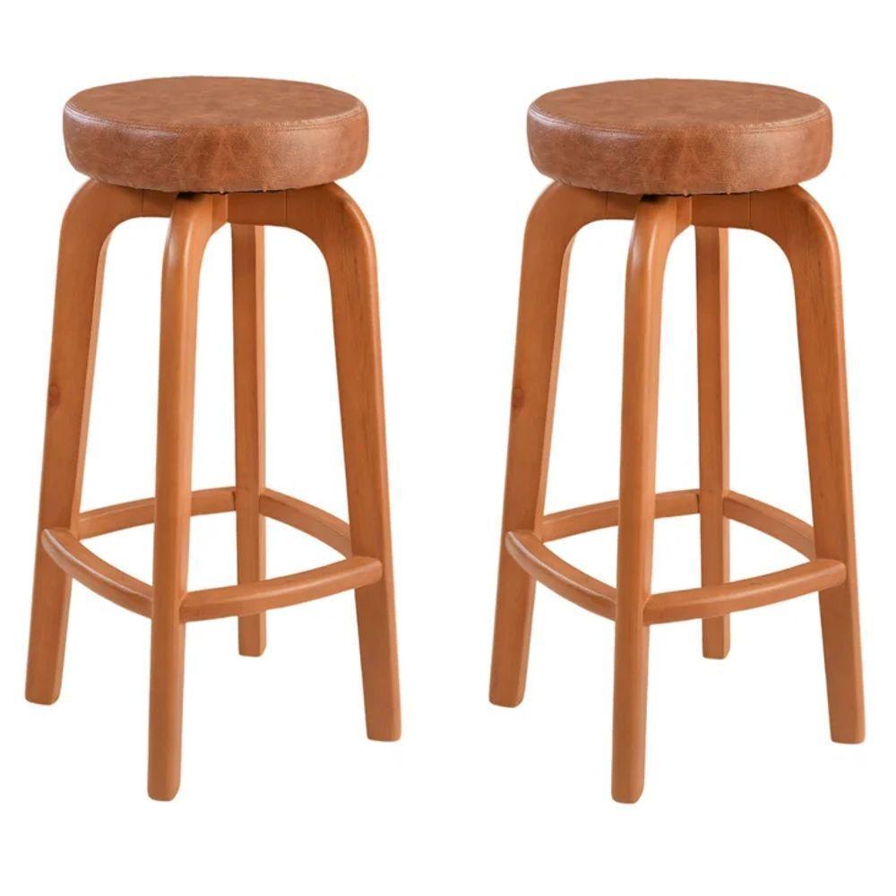 Conjunto 2 Banqueta Bar Em Madeira Maciça Amêndoa - 1
