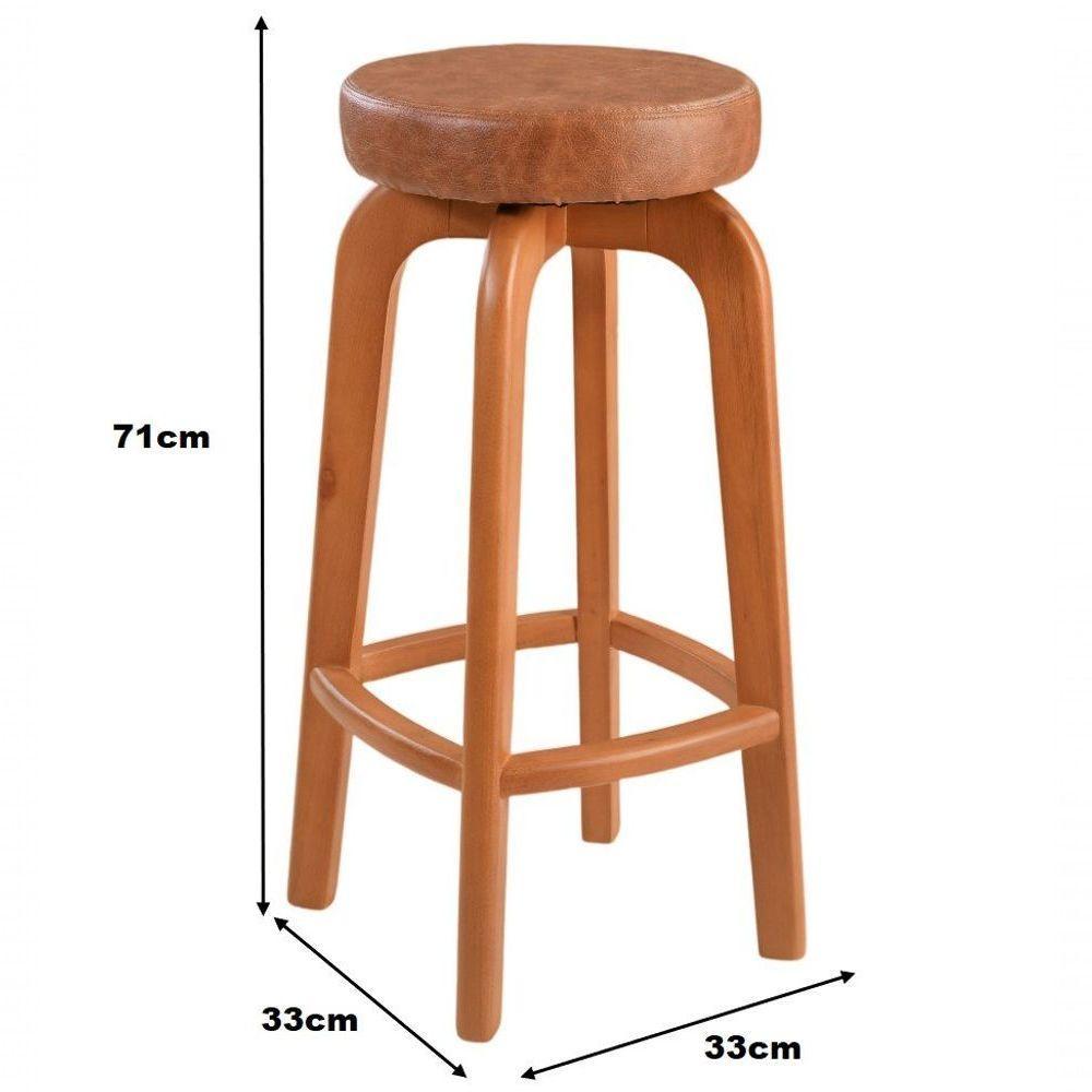 Conjunto 2 Banqueta Bar Em Madeira Maciça Amêndoa - 3