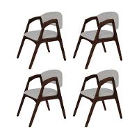 Conjunto Com 4 Cadeiras De Jantar Estofada Gabriela Em Madeira E Mdf Castanho Linho Cinza Prata - 1