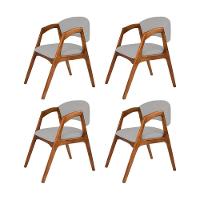Conjunto Com 4 Cadeiras De Jantar Estofada Gabriela Em Madeira E Mdf Cerejeira Linho Cinza Prata - 1