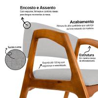 Conjunto Com 4 Cadeiras De Jantar Estofada Gabriela Em Madeira E Mdf Cerejeira Linho Cinza Prata - 3