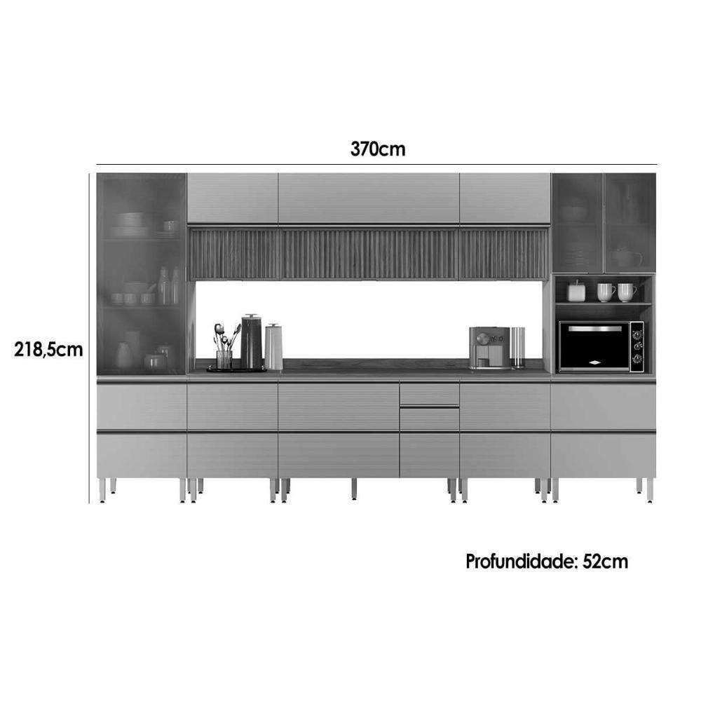 Cozinha Completa Proença 8 Peças (3aéreos+3balcões+1paneleiro+1cristaleira) C8p76 Nogueira-carbono Prime Tx - Demóbile - 3