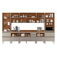 Cozinha Completa Proença 8 Peças (3aéreos+3balcões+1paneleiro+1cristaleira) C8p76 Nogueira-carbono Prime Tx - Demóbile
