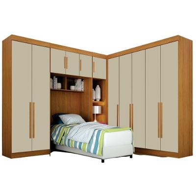 Conjunto Guarda Roupa Modulado Orion Cinamomo Off White Solteiro 11 Portas 9 Gavetas Leifer Móveis
