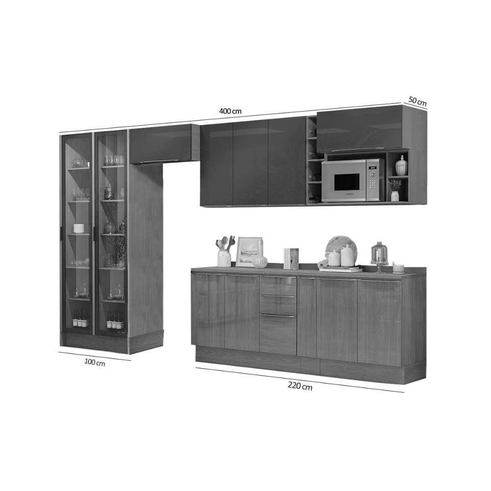 Cozinha Completa Vibra 13 Peças (3aéreos+3balcões+2paneleiros+5complementos) C13p3 Canela-grafite Lacca - Kappesberg - 2