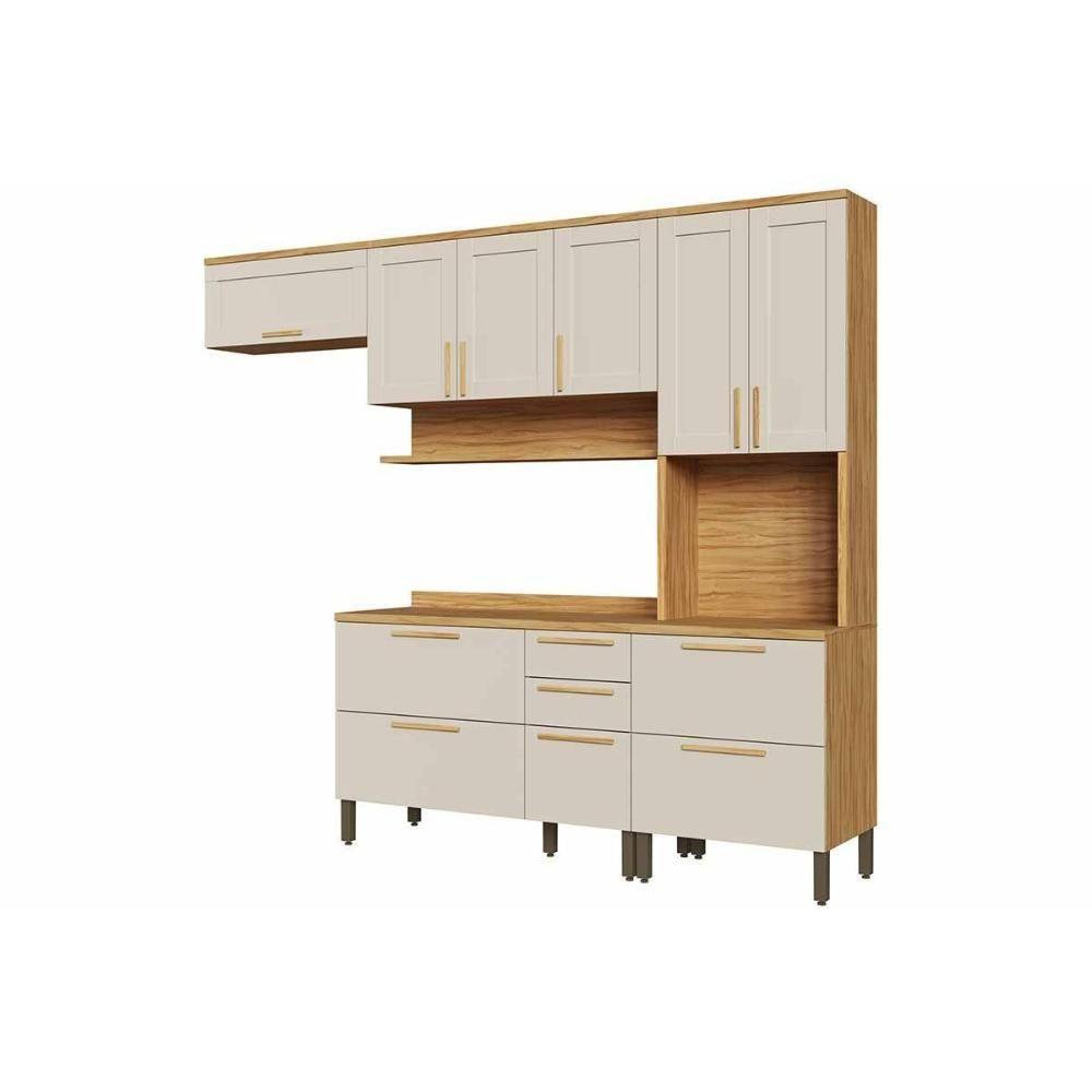 Cozinha Completa Riesling 4 Peças (3aéreos+2balcões+1paneleiro) C4p228 Amendoa-off White - Ronipa - 4