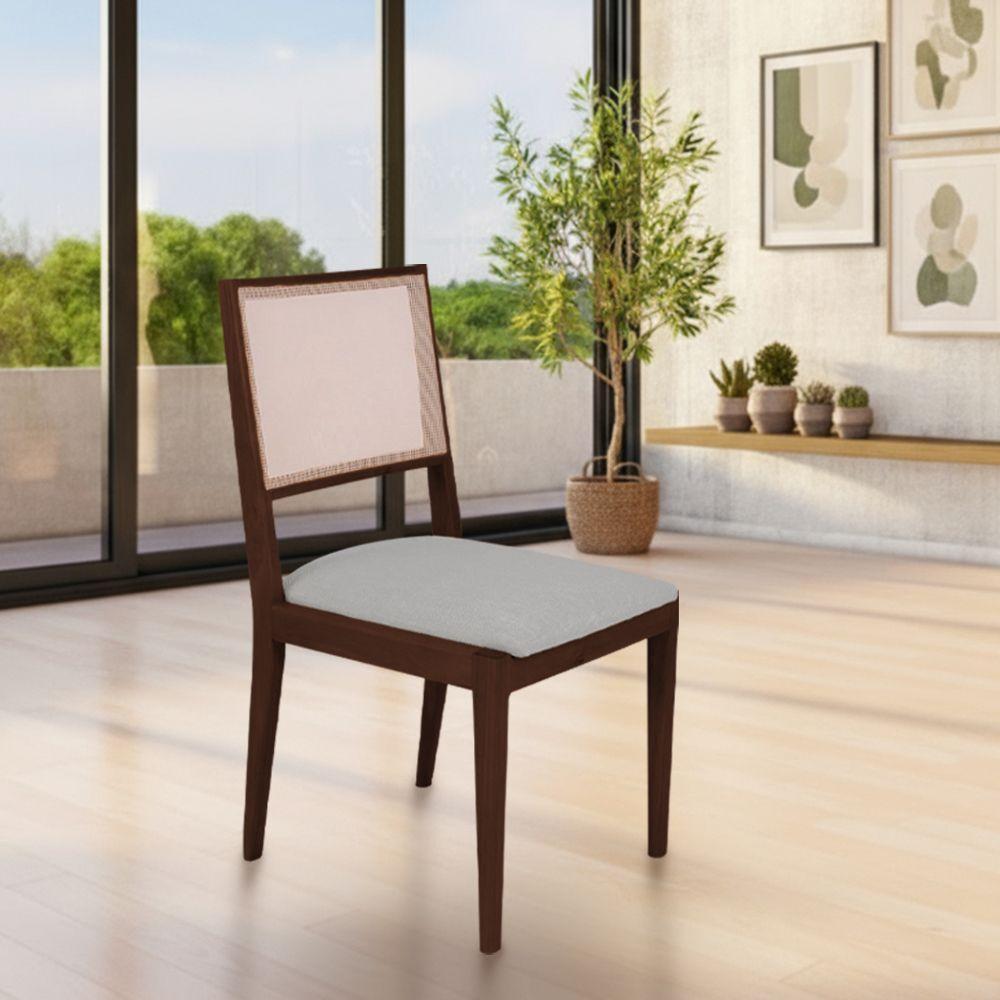 Conjunto Com 8 Cadeiras De Jantar Estofada Suellen Castanho Linho Cinza Prata - 3