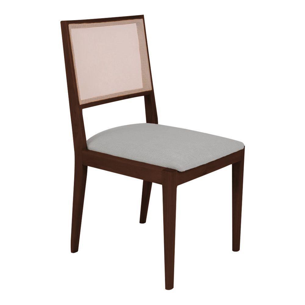 Conjunto Com 8 Cadeiras De Jantar Estofada Suellen Castanho Linho Cinza Prata - 6