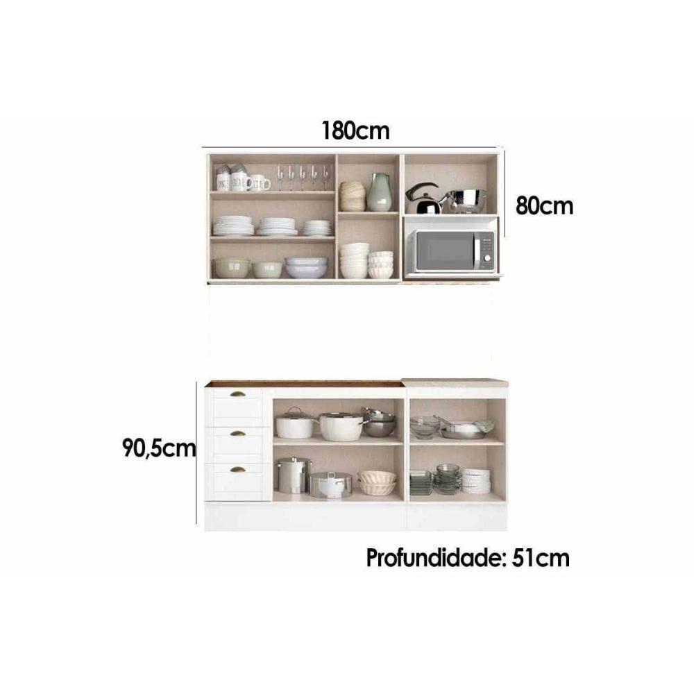 Cozinha Completa Bella 4 Peças (2aéreos+2balcões) C4p223 Branco - Carraro - 2