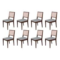 Conjunto Com 8 Cadeiras De Jantar Estofada Suellen Castanho Linho Cinza - 1