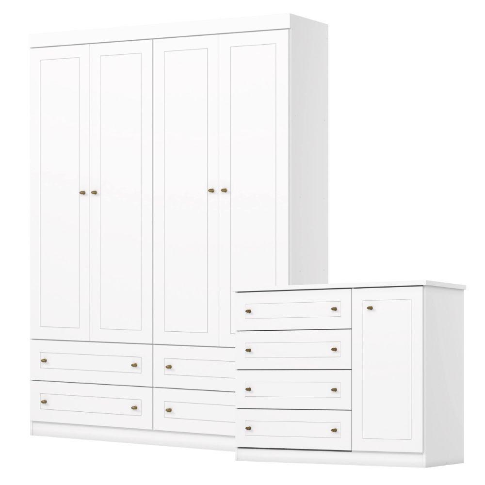 Conjunto Guarda Roupa E Cômoda Americana Henn Branco - 2