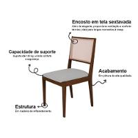 Conjunto Com 4 Cadeiras De Jantar Estofada Suellen Em Madeira E Mdf Mel Linho Cinza Prata - 3