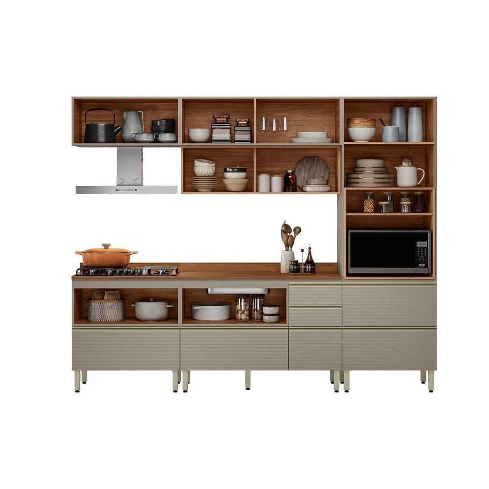 Cozinha Completa Proença 5 Peças (2aéreos+2balcões+1paneleiro) C5p124 Nogueira-carbono Prime Tx - Demóbile - 4