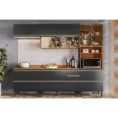 Cozinha Completa Proença 5 Peças (2aéreos+2balcões+1paneleiro) C5p124 Nogueira-carbono Prime Tx - Demóbile