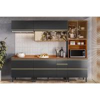 Cozinha Completa Proença 5 Peças (2aéreos+2balcões+1paneleiro) C5p124 Nogueira-carbono Prime Tx - Demóbile - 1