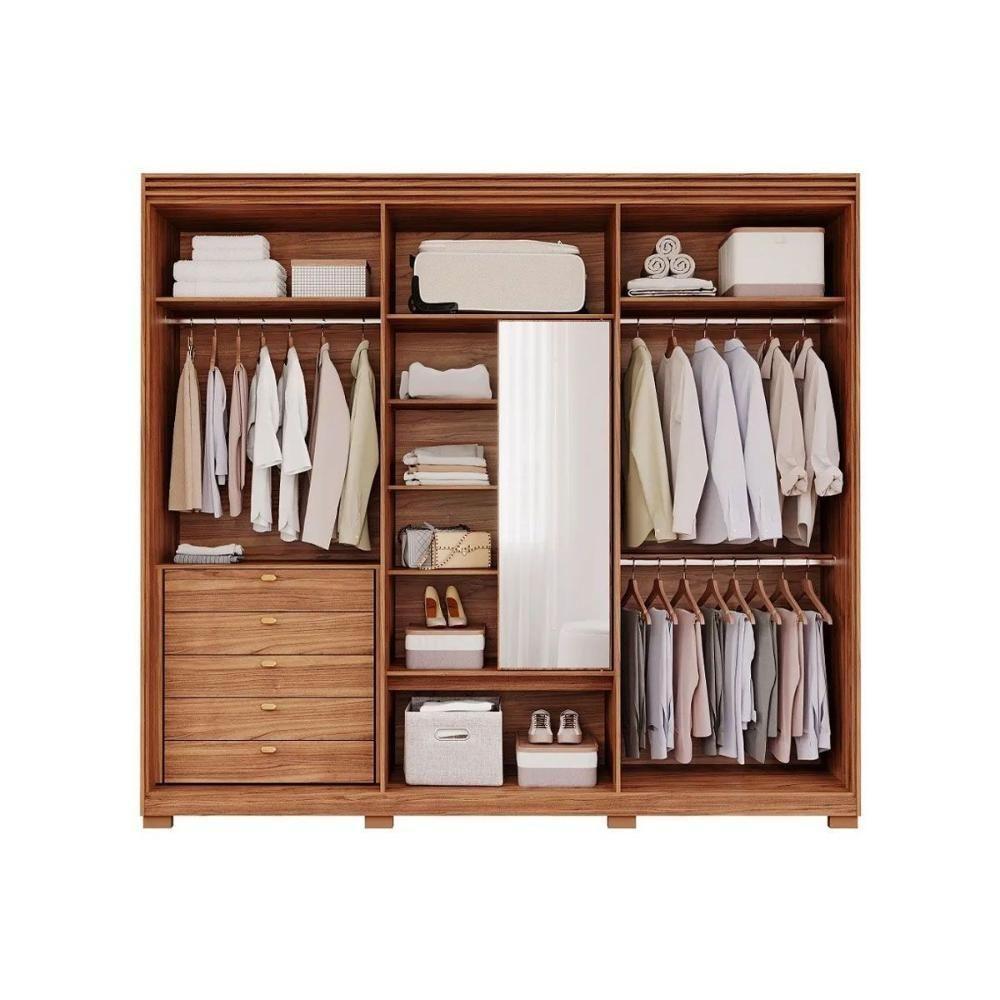 Guarda Roupa Casal 6 Portas E 5 Gavetas C- 1 Espelho Interno Aurora Cinamomo-grafiato - Panan - 4
