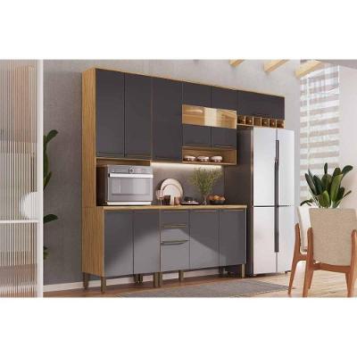 Cozinha Completa Nápoli Prime 8 Portas 2 Gavetas MDF 120cm Amêndoa e Grafite