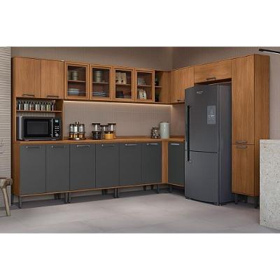 Cozinha Completa Linna 12 Peças (4aéreos+3balcões+2paneleiros+3complementos) C12p06 Canela-grafite - Kappesberg